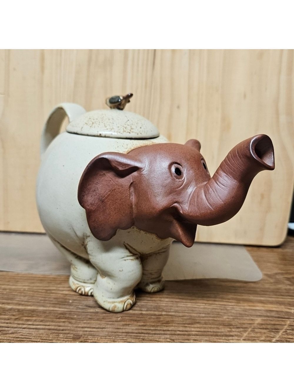 Vintage 70s Giftcraft Handmade Stoneware and Terracotta Elephant Teapot by Ibuki